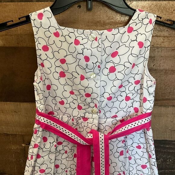 Dollie & Me Girls Dress Button Back Tie Sash White Pink Black Floral Children 6X - Picture 8 of 10